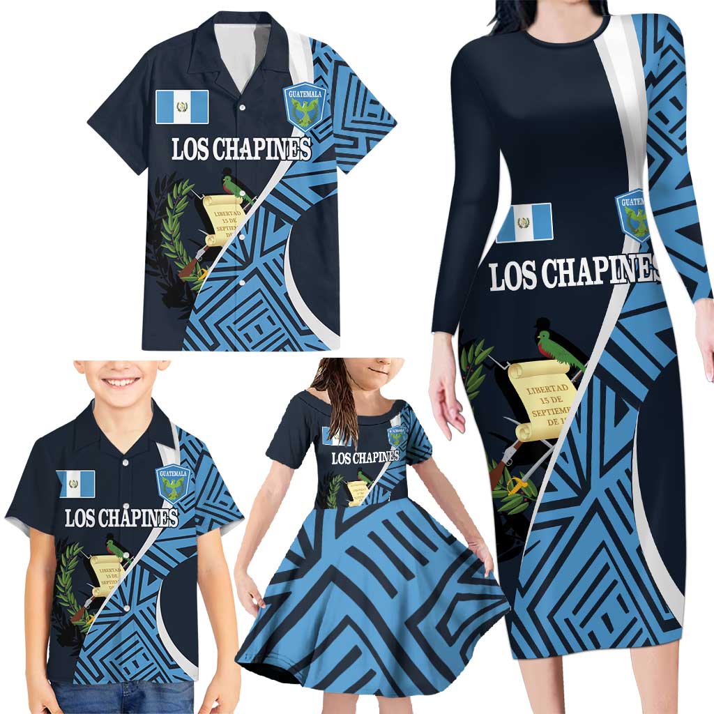 Custom Guatemala Football Family Matching Long Sleeve Bodycon Dress and Hawaiian Shirt Los Chapines Go Champion - Wonder Print Shop