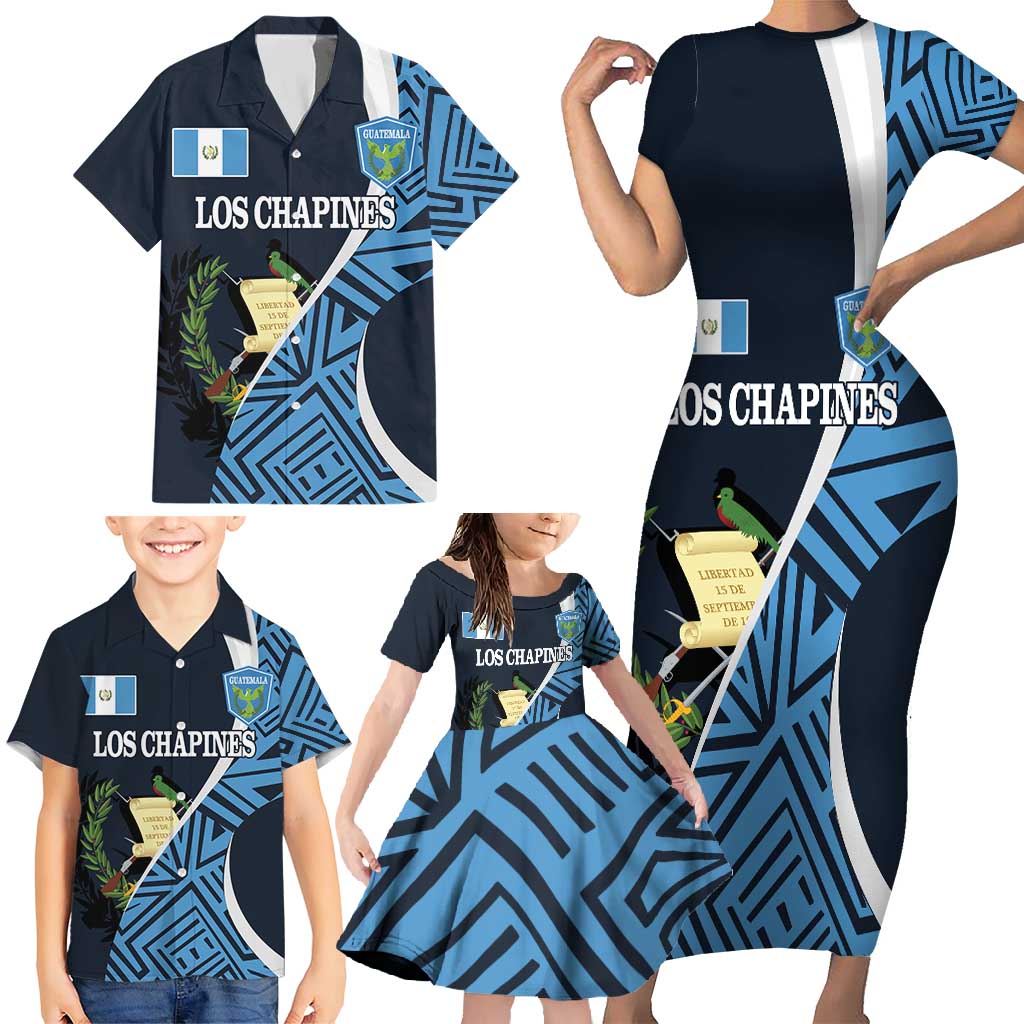 Custom Guatemala Football Family Matching Short Sleeve Bodycon Dress and Hawaiian Shirt Los Chapines Go Champion - Wonder Print Shop