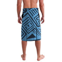 Blue geometric printed football lavalava, straight hem, side slit
