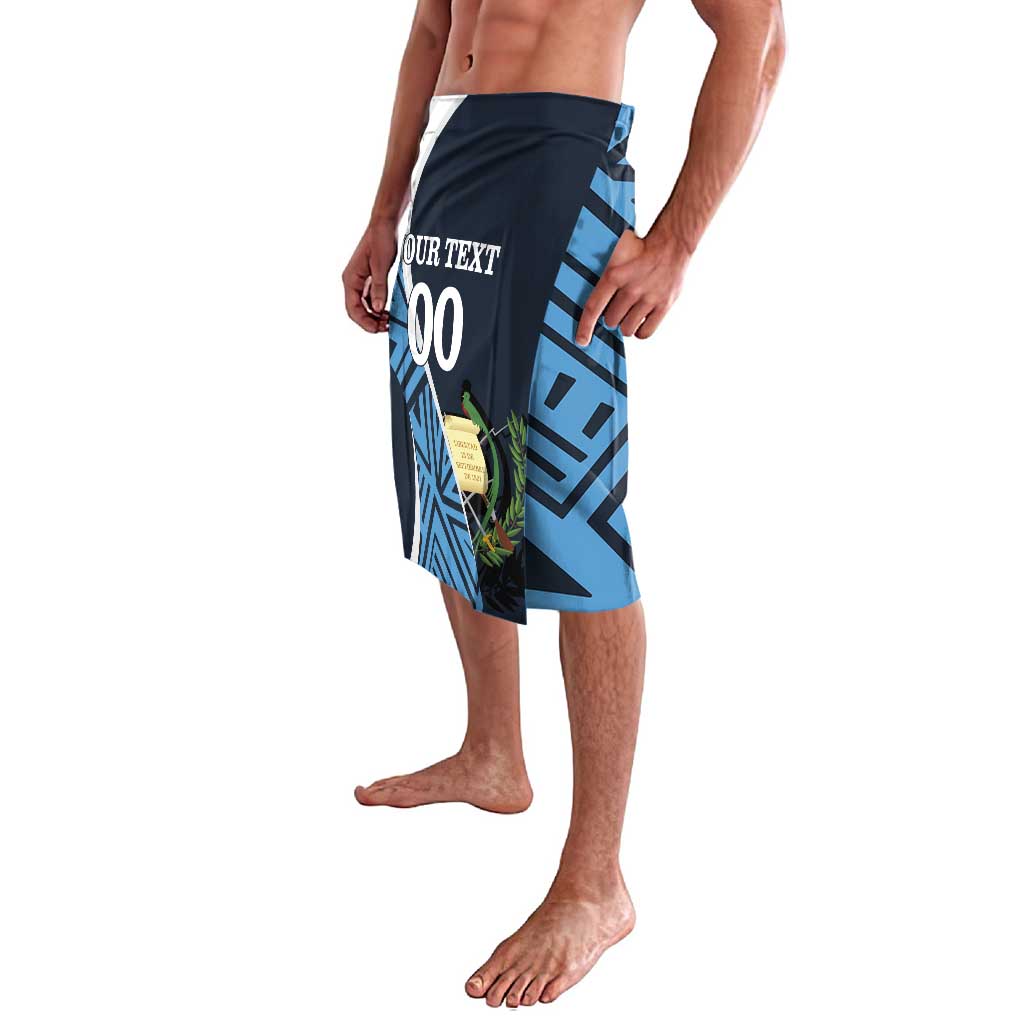 Blue and navy football lavalava with custom text graphic and side slit