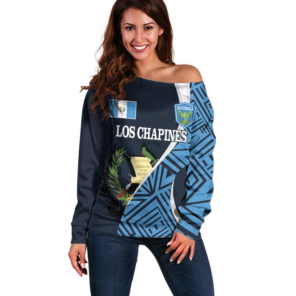 Custom Guatemala Football Off Shoulder Sweater Los Chapines Go Champion - Wonder Print Shop