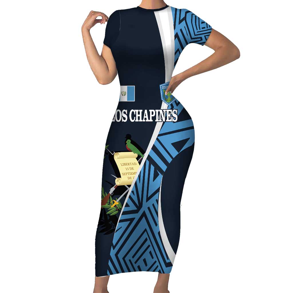 Custom Guatemala Football Short Sleeve Bodycon Dress Los Chapines Go Champion - Wonder Print Shop