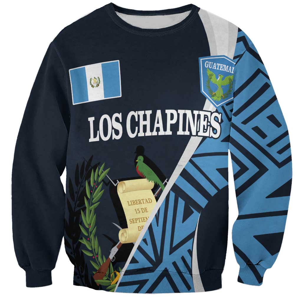 Unisex dark navy football-style sweatshirt with blue geometric panels and bird graphic