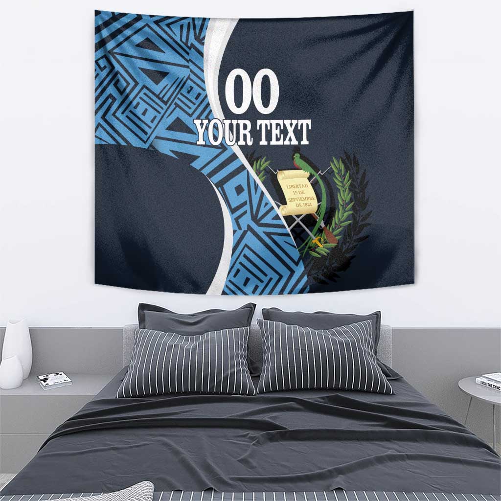 Navy football tapestry wall hanging with blue geometric design and laurel emblem, custom text.