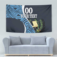 Navy football tapestry wall hanging featuring blue geometric motif and laurel crest, custom text.