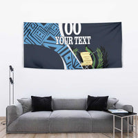Navy football tapestry wall hanging with blue pattern, laurel emblem, and placeholder custom text.