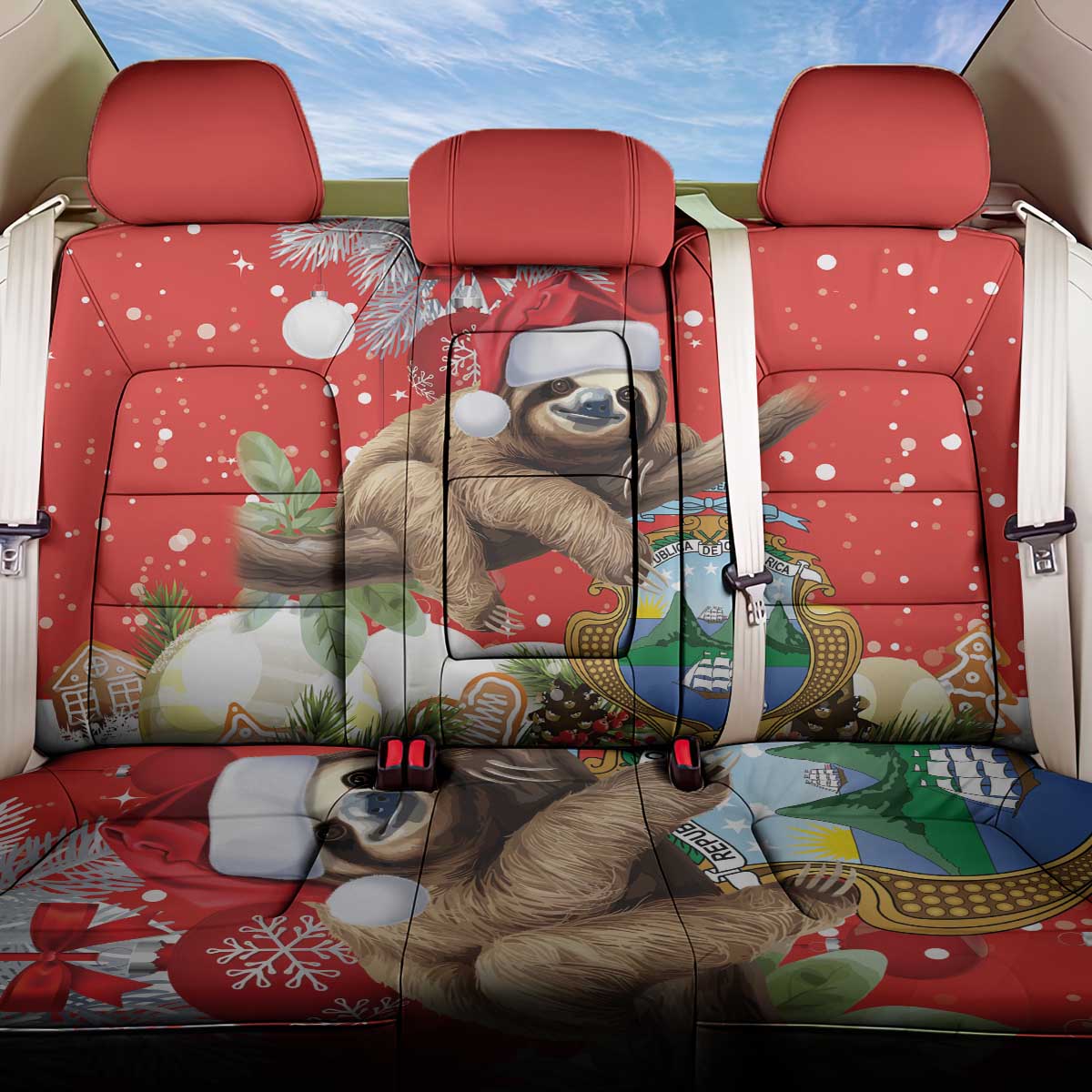 Christmas Costa Rica Back Car Seat Cover A Cheerful Sloth Wearing a Santa Hat - Wonder Print Shop