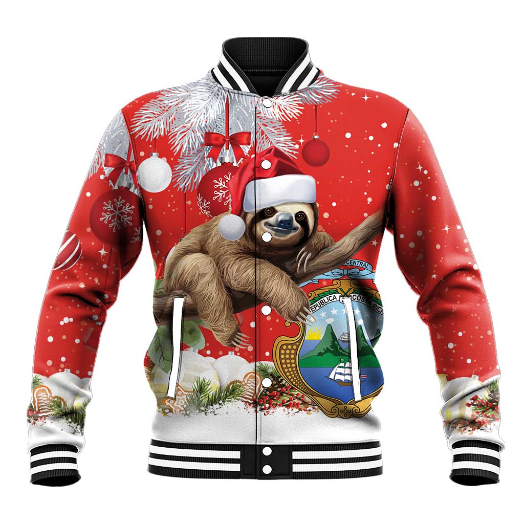 Christmas Costa Rica Baseball Jacket A Cheerful Sloth Wearing a Santa Hat - Wonder Print Shop