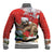 Christmas Costa Rica Baseball Jacket A Cheerful Sloth Wearing a Santa Hat - Wonder Print Shop