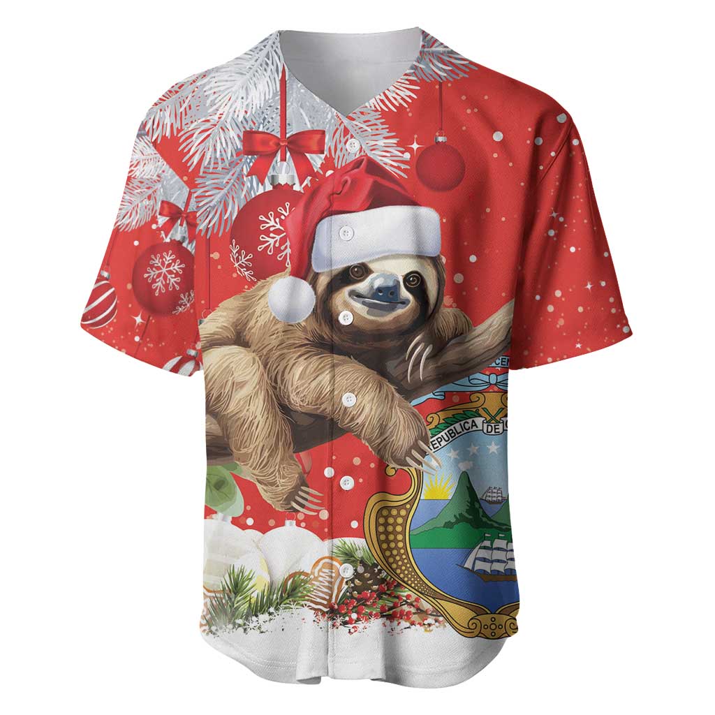 Christmas Costa Rica Baseball Jersey A Cheerful Sloth Wearing a Santa Hat - Wonder Print Shop