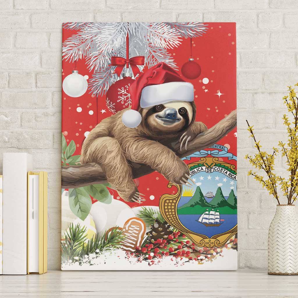 Christmas Costa Rica Canvas Wall Art A Cheerful Sloth Wearing a Santa Hat - Wonder Print Shop