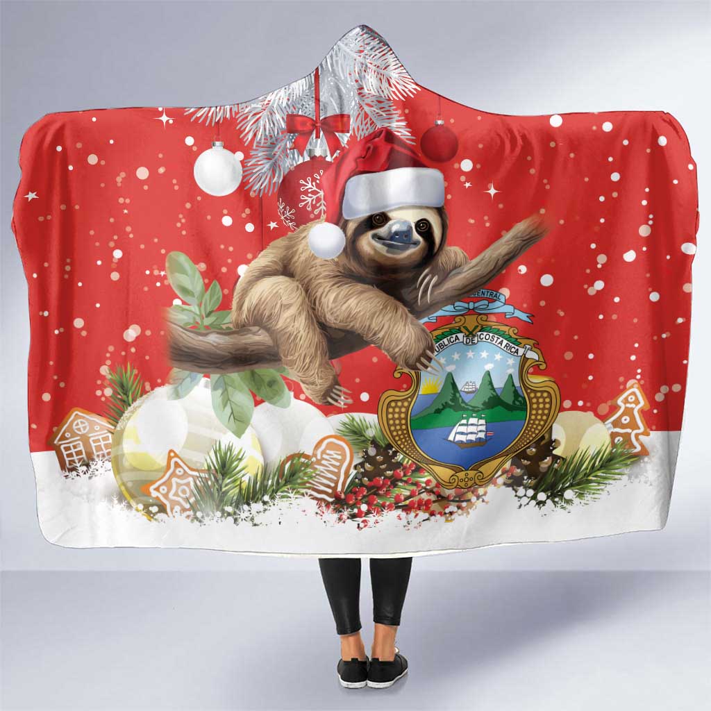 Christmas Costa Rica Hooded Blanket A Cheerful Sloth Wearing a Santa Hat