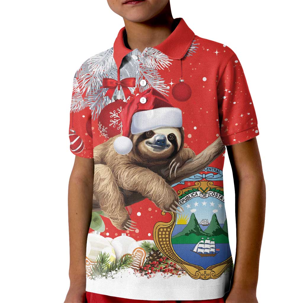 Christmas Costa Rica Kid Polo Shirt A Cheerful Sloth Wearing a Santa Hat - Wonder Print Shop