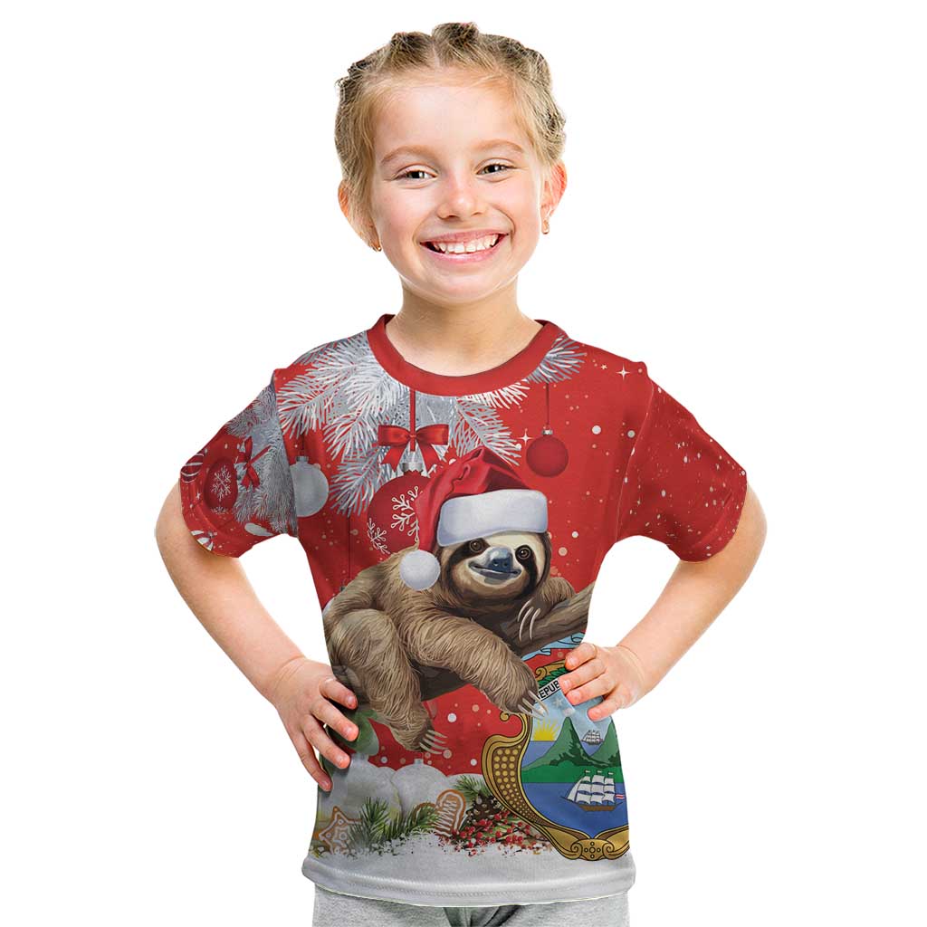 Christmas Costa Rica Kid T Shirt A Cheerful Sloth Wearing a Santa Hat - Wonder Print Shop