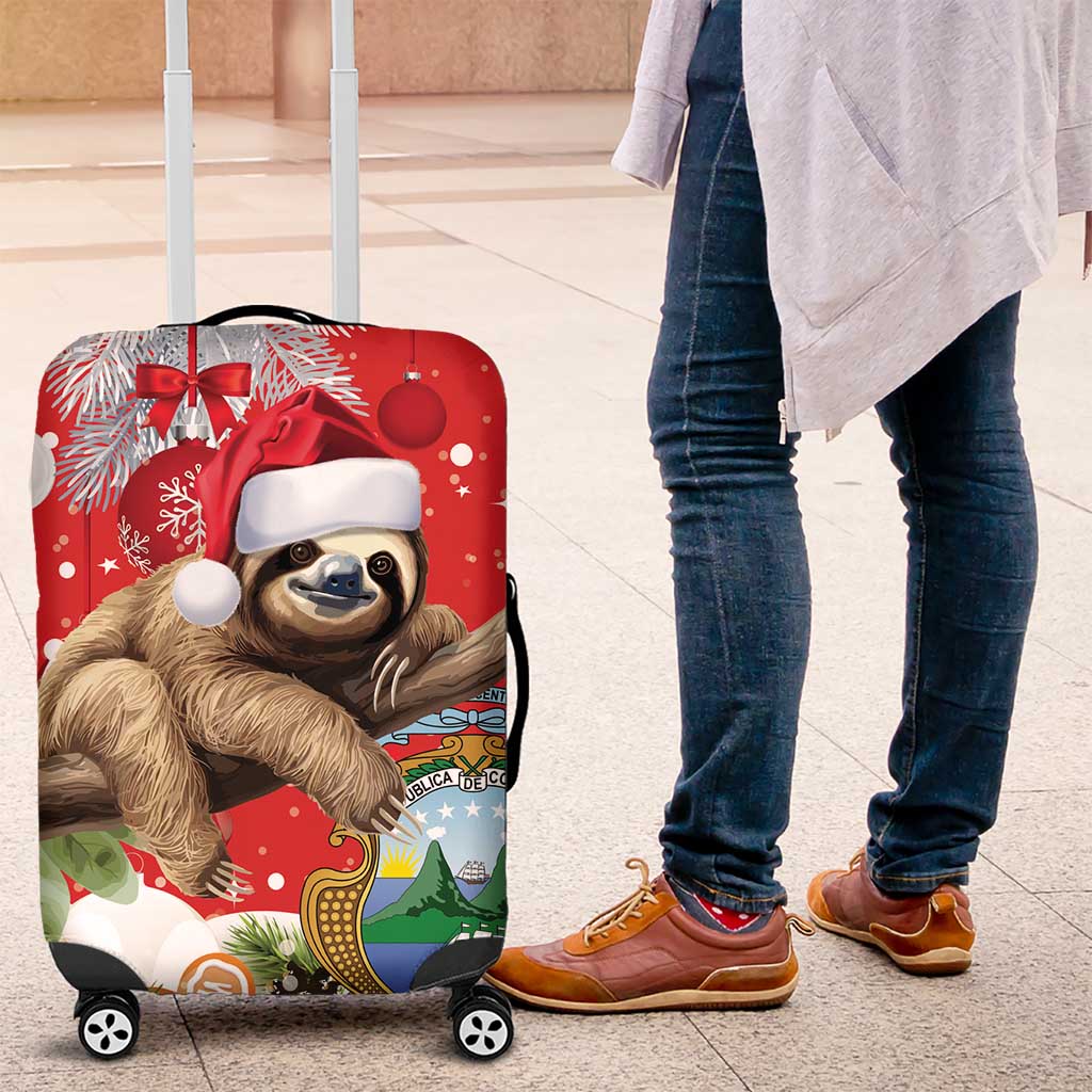 Christmas Costa Rica Luggage Cover A Cheerful Sloth Wearing a Santa Hat - Wonder Print Shop