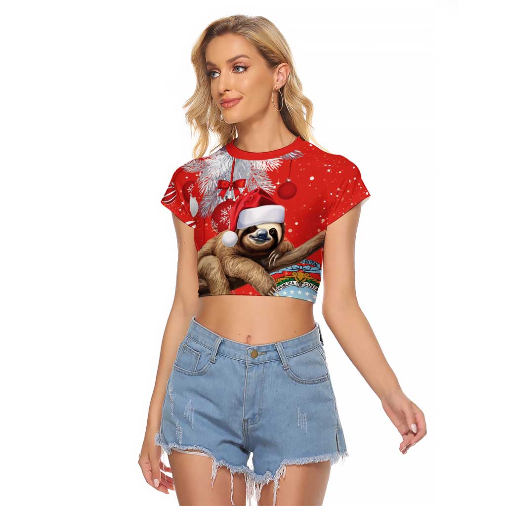 Christmas Costa Rica Raglan Cropped T Shirt A Cheerful Sloth Wearing a Santa Hat - Wonder Print Shop