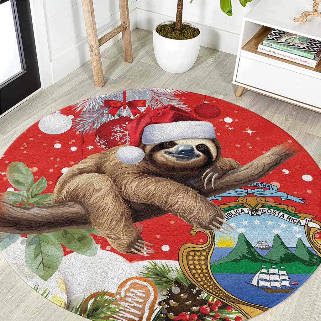 Christmas Costa Rica Round Carpet A Cheerful Sloth Wearing a Santa Hat