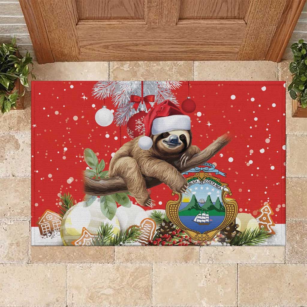 Christmas Costa Rica Rubber Doormat A Cheerful Sloth Wearing a Santa Hat - Wonder Print Shop