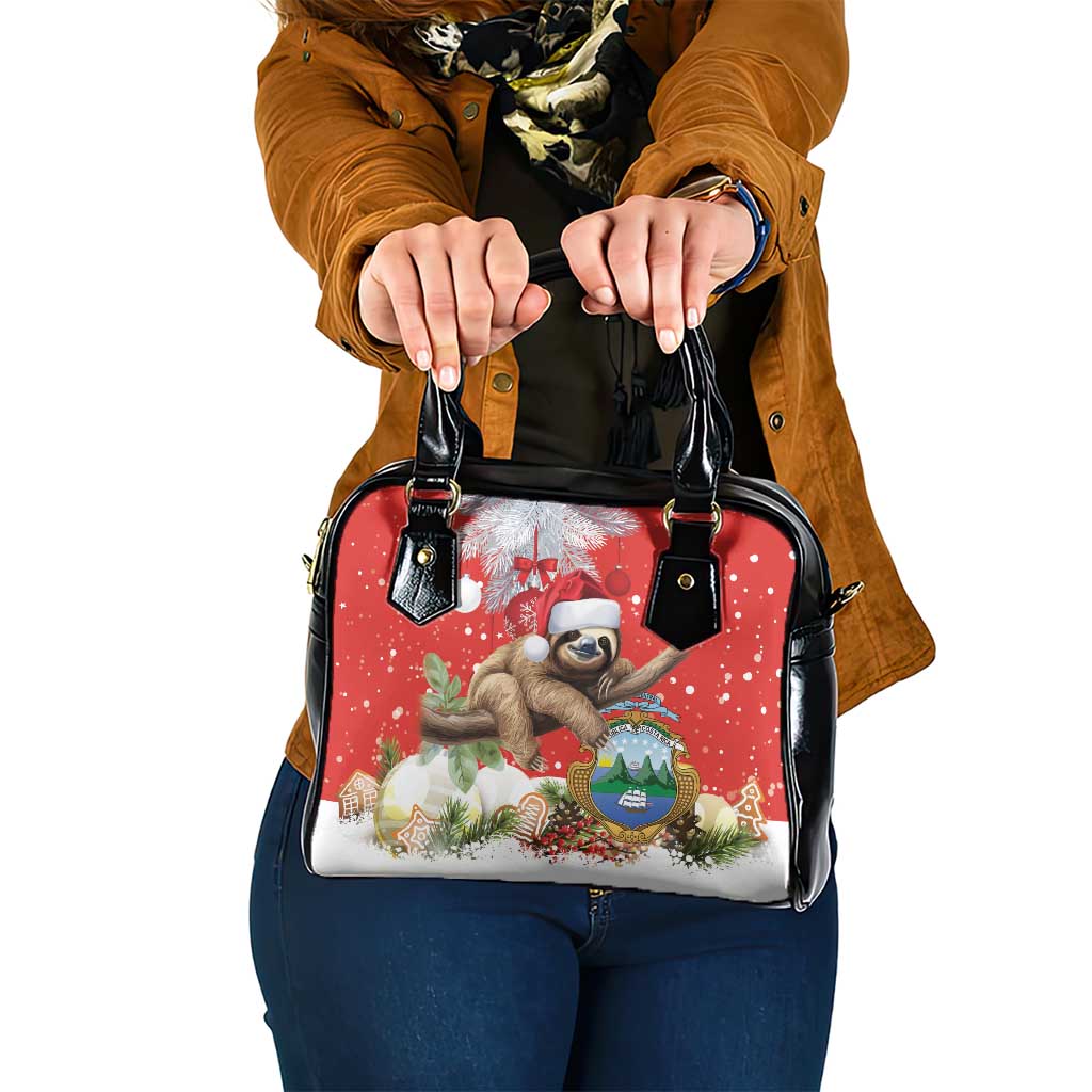 Christmas Costa Rica Shoulder Handbag A Cheerful Sloth Wearing a Santa Hat