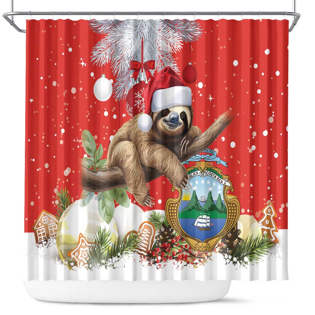 Christmas Costa Rica Shower Curtain A Cheerful Sloth Wearing a Santa Hat