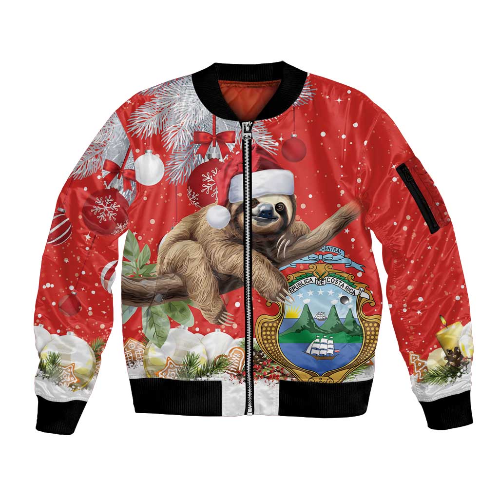 Christmas Costa Rica Sleeve Zip Bomber Jacket A Cheerful Sloth Wearing a Santa Hat - Wonder Print Shop