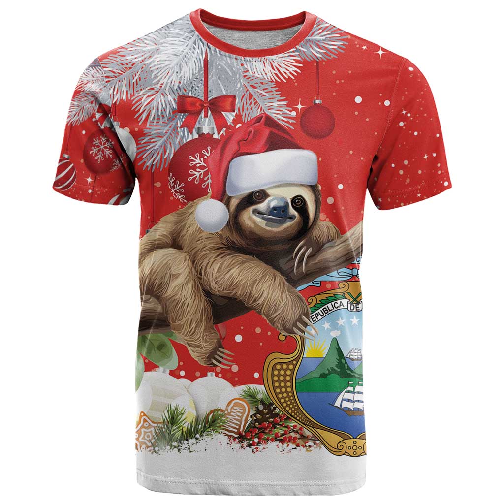 Christmas Costa Rica T Shirt A Cheerful Sloth Wearing a Santa Hat - Wonder Print Shop