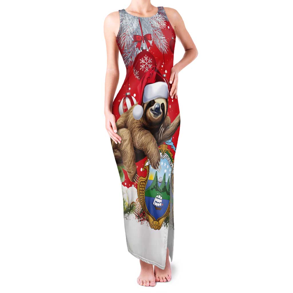 Christmas Costa Rica Tank Maxi Dress A Cheerful Sloth Wearing a Santa Hat - Wonder Print Shop