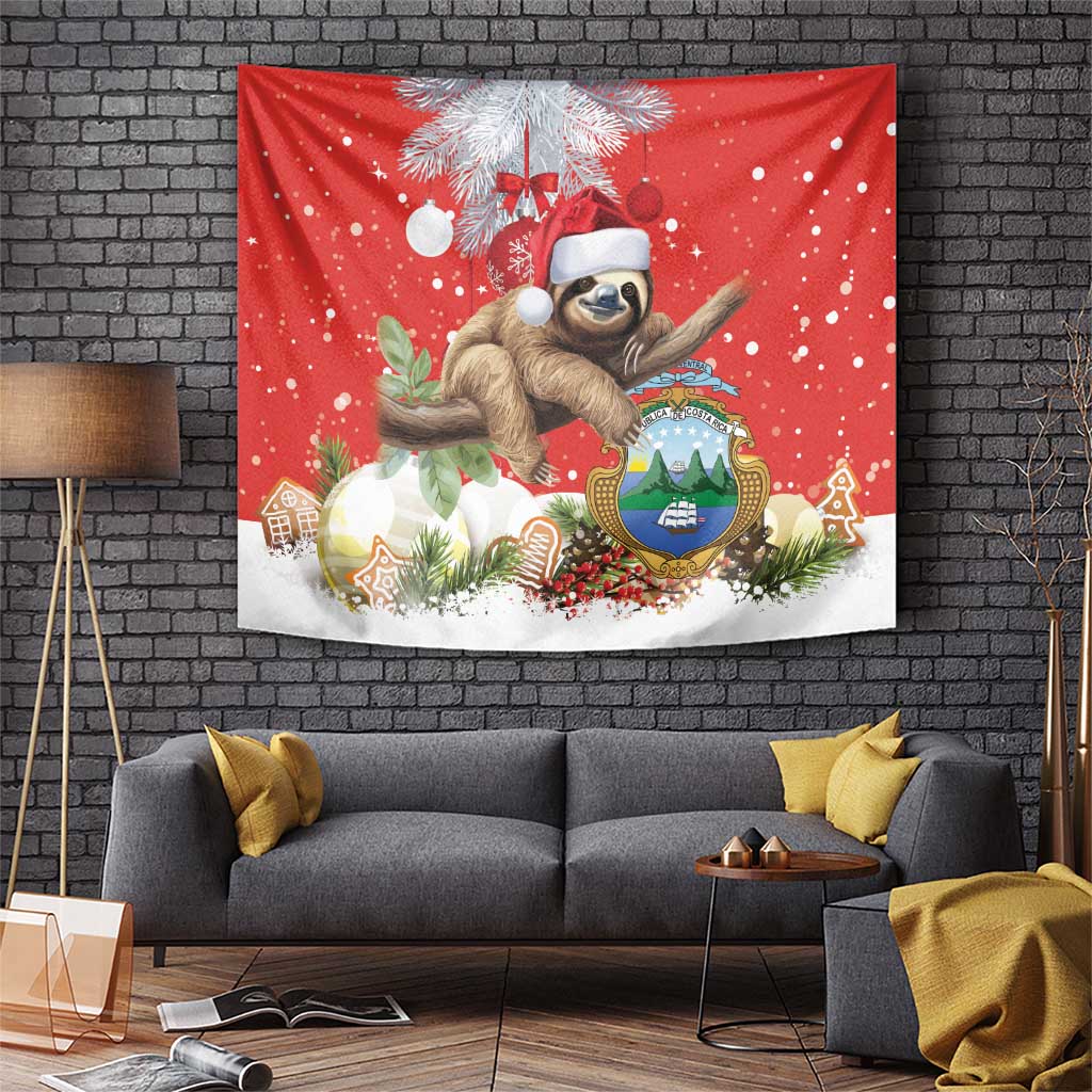 Christmas Costa Rica Tapestry A Cheerful Sloth Wearing a Santa Hat