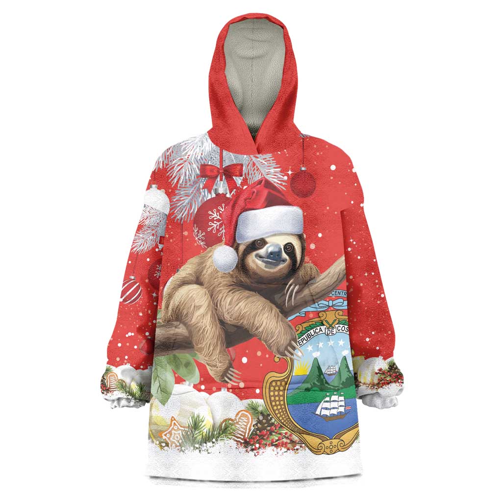 Christmas Costa Rica Wearable Blanket Hoodie A Cheerful Sloth Wearing a Santa Hat