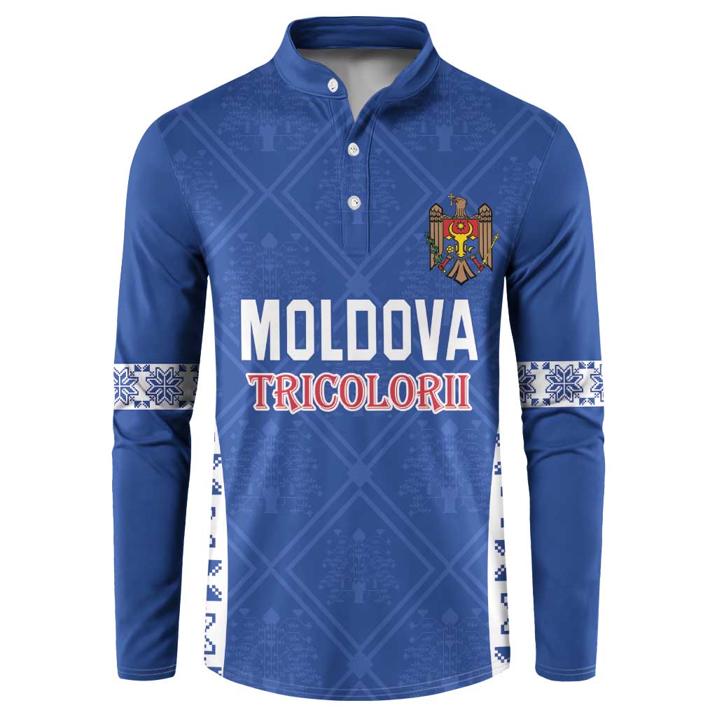 Custom Moldova Football Button Sweatshirt Tricolorii Tree Of Life Blue Version - Wonder Print Shop