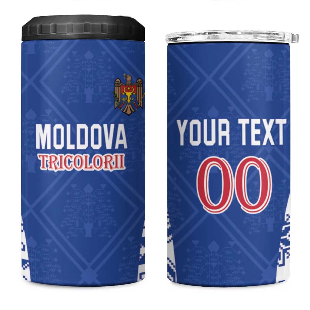 Custom Moldova Football 4 in 1 Can Cooler Tumbler Tricolorii Tree Of Life Blue Version