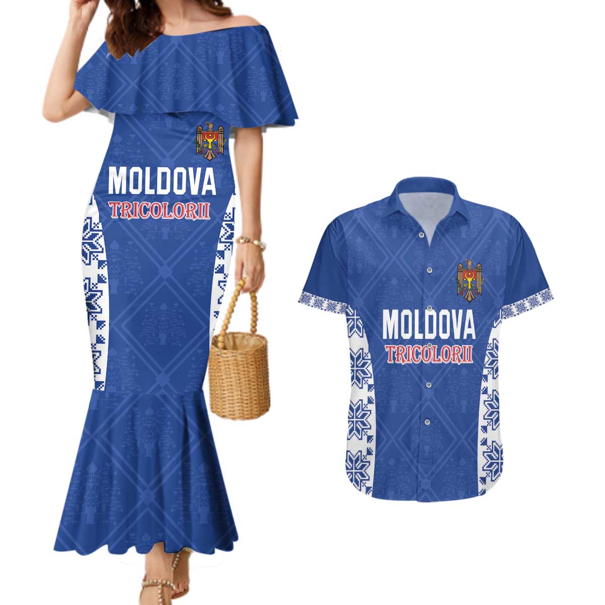 Custom Moldova Football Couples Matching Mermaid Dress and Hawaiian Shirt Tricolorii Tree Of Life Blue Version - Wonder Print Shop