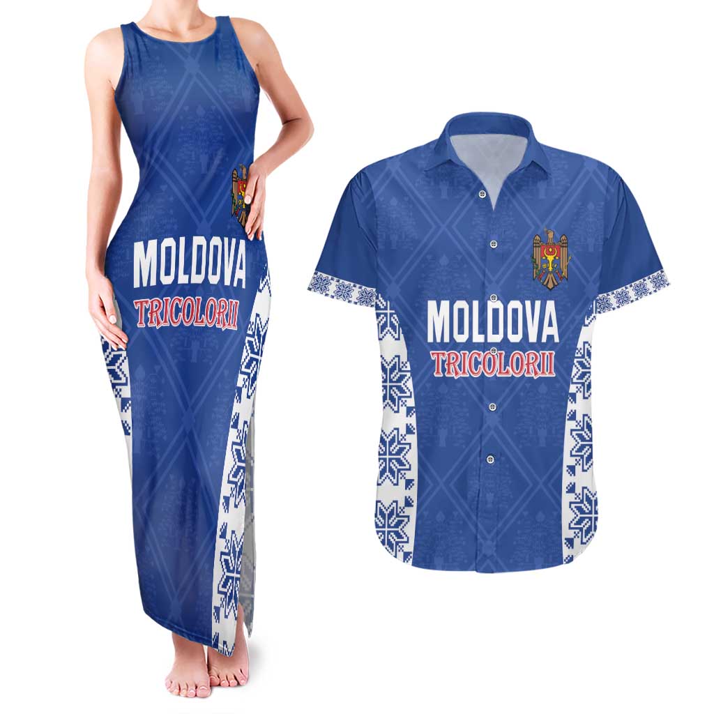 Custom Moldova Football Couples Matching Tank Maxi Dress and Hawaiian Shirt Tricolorii Tree Of Life Blue Version - Wonder Print Shop