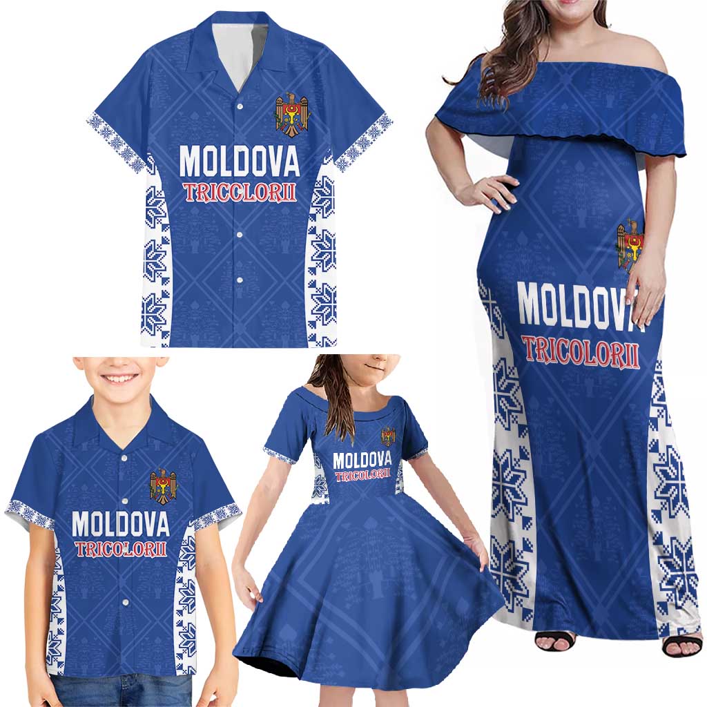 Custom Moldova Football Family Matching Off Shoulder Maxi Dress and Hawaiian Shirt Tricolorii Tree Of Life Blue Version - Wonder Print Shop