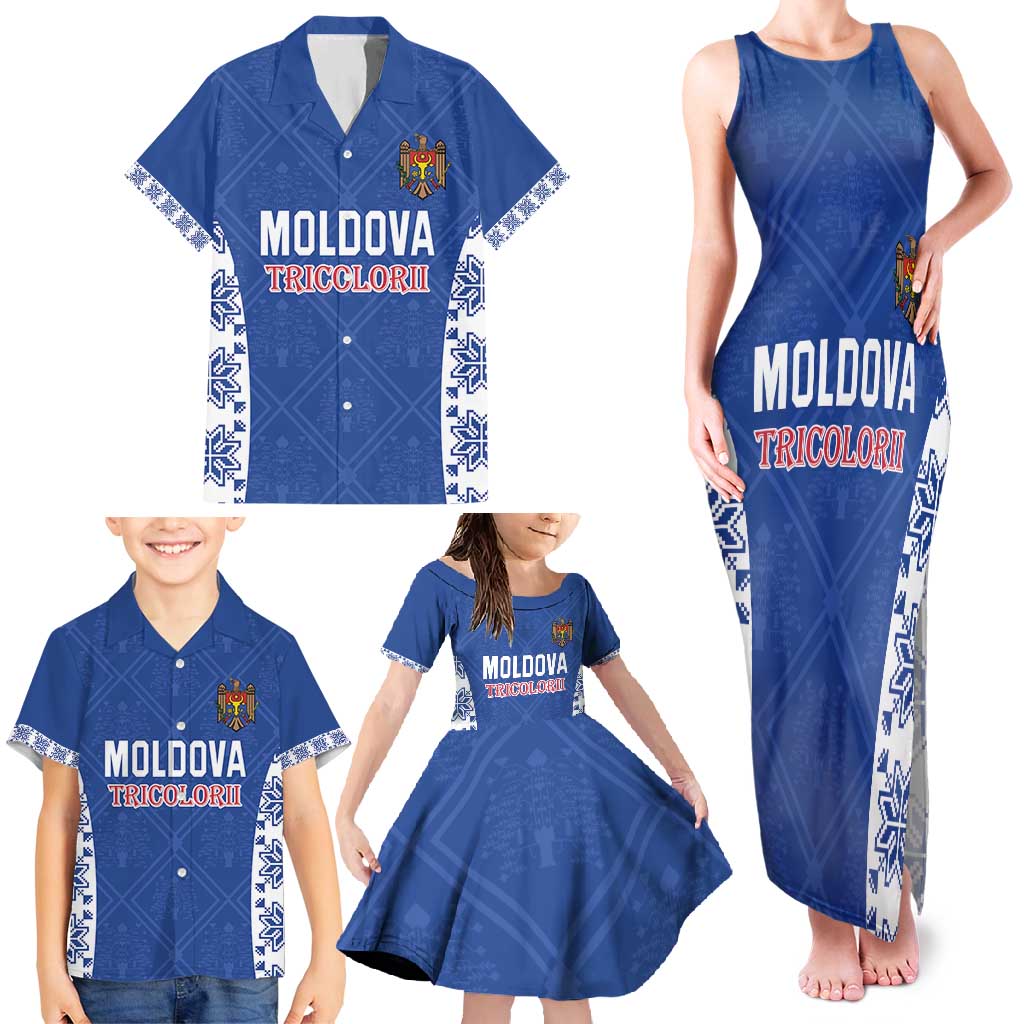 Custom Moldova Football Family Matching Tank Maxi Dress and Hawaiian Shirt Tricolorii Tree Of Life Blue Version - Wonder Print Shop