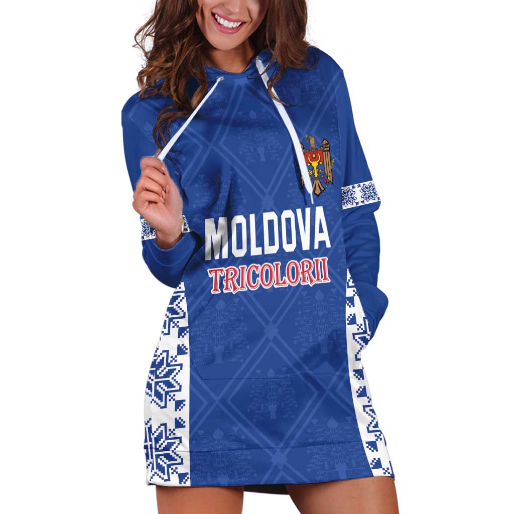 Custom Moldova Football Hoodie Dress Tricolorii Tree Of Life Blue Version - Wonder Print Shop