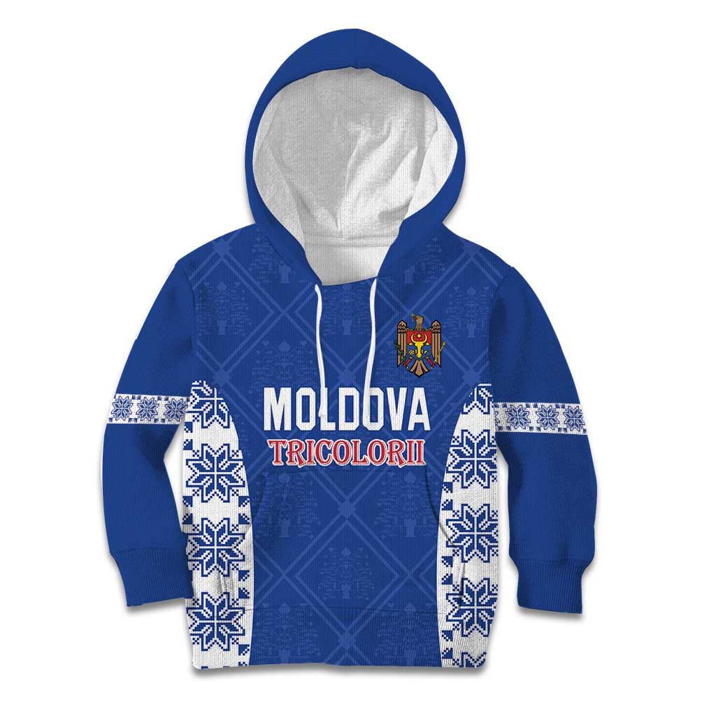 Custom Moldova Football Kid Hoodie Tricolorii Tree Of Life Blue Version - Wonder Print Shop