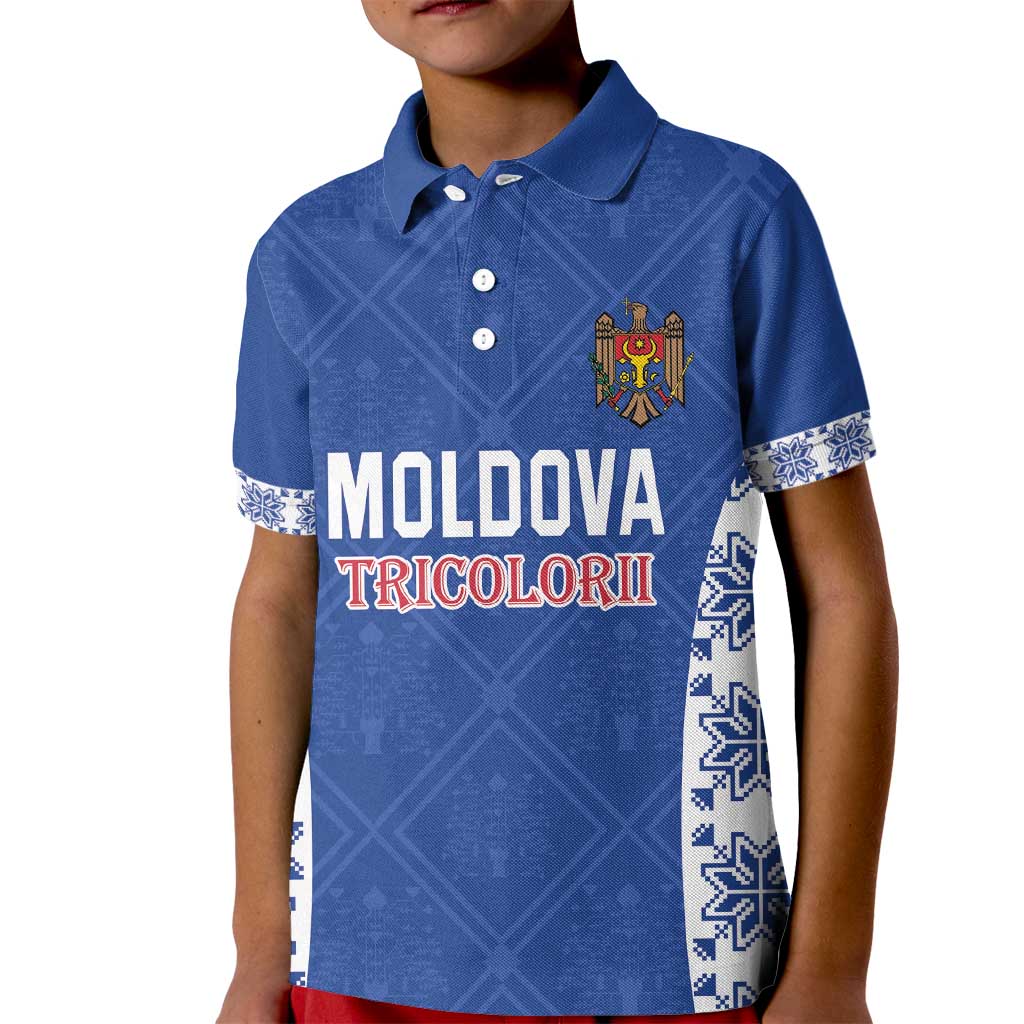 Custom Moldova Football Kid Polo Shirt Tricolorii Tree Of Life Blue Version - Wonder Print Shop