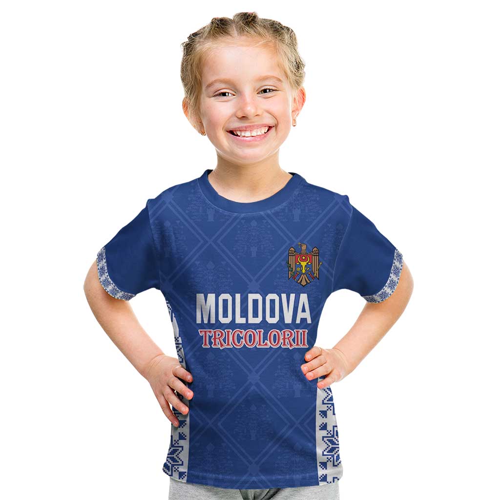 Custom Moldova Football Kid T Shirt Tricolorii Tree Of Life Blue Version - Wonder Print Shop