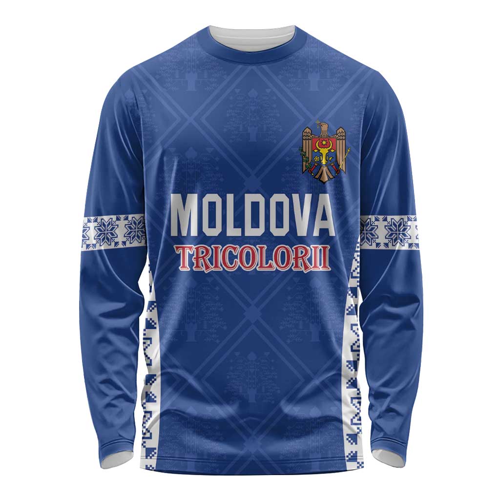 Custom Moldova Football Long Sleeve Shirt Tricolorii Tree Of Life Blue Version - Wonder Print Shop