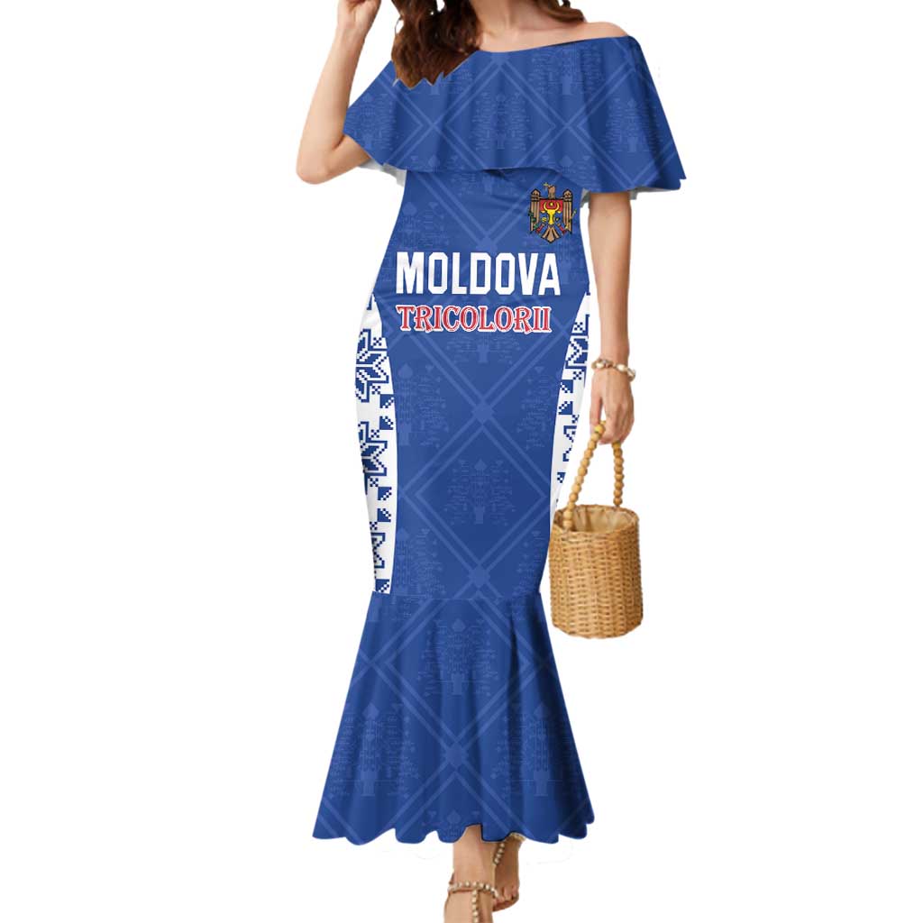 Custom Moldova Football Mermaid Dress Tricolorii Tree Of Life Blue Version - Wonder Print Shop