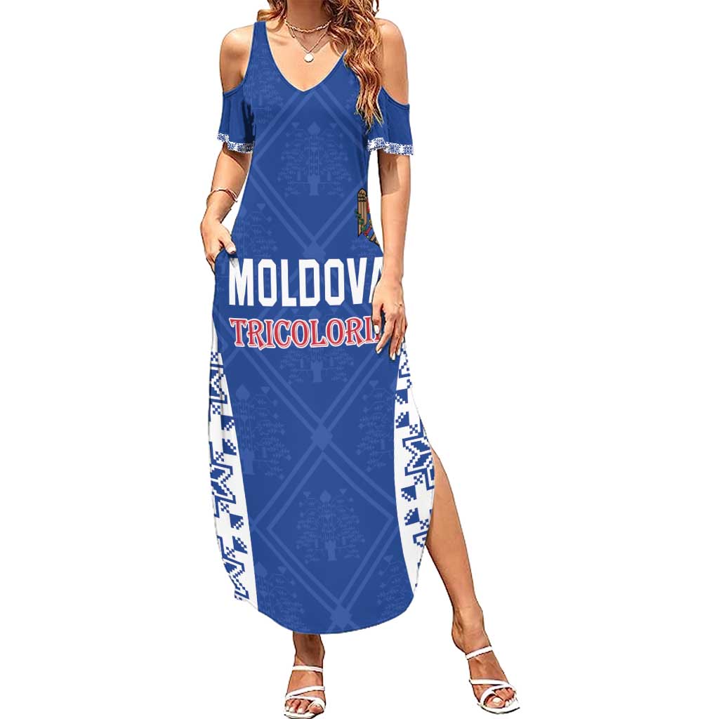 Custom Moldova Football Summer Maxi Dress Tricolorii Tree Of Life Blue Version - Wonder Print Shop