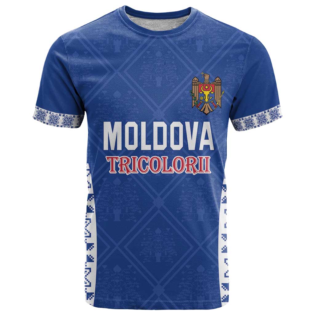 Custom Moldova Football T Shirt Tricolorii Tree Of Life Blue Version - Wonder Print Shop