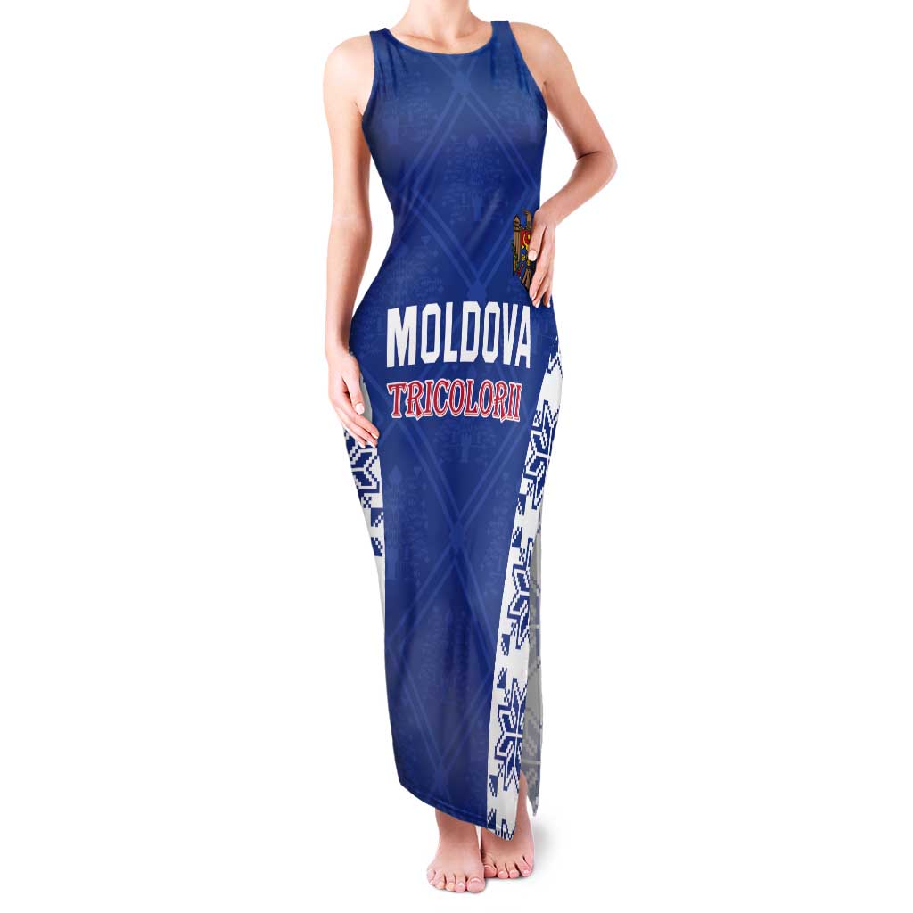 Custom Moldova Football Tank Maxi Dress Tricolorii Tree Of Life Blue Version - Wonder Print Shop