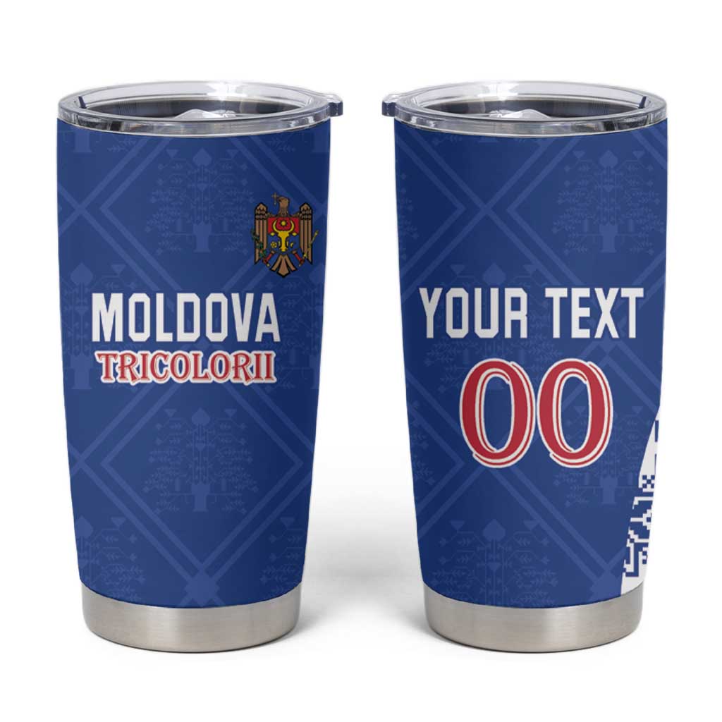 Custom Moldova Football Tumbler Cup Tricolorii Tree Of Life Blue Version