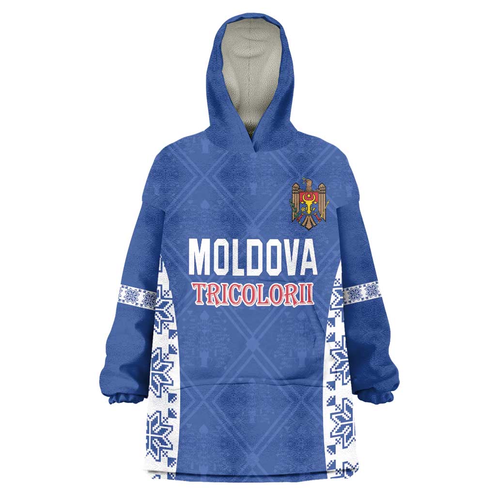 Custom Moldova Football Wearable Blanket Hoodie Tricolorii Tree Of Life Blue Version