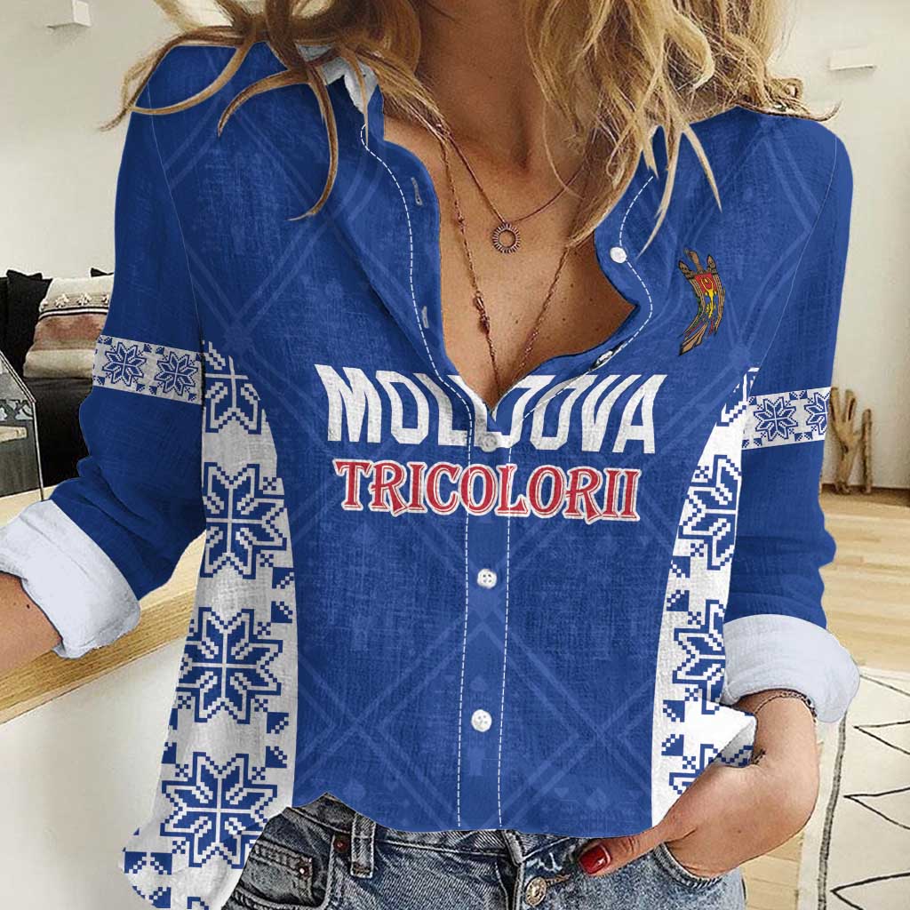 Custom Moldova Football Women Casual Shirt Tricolorii Tree Of Life Blue Version