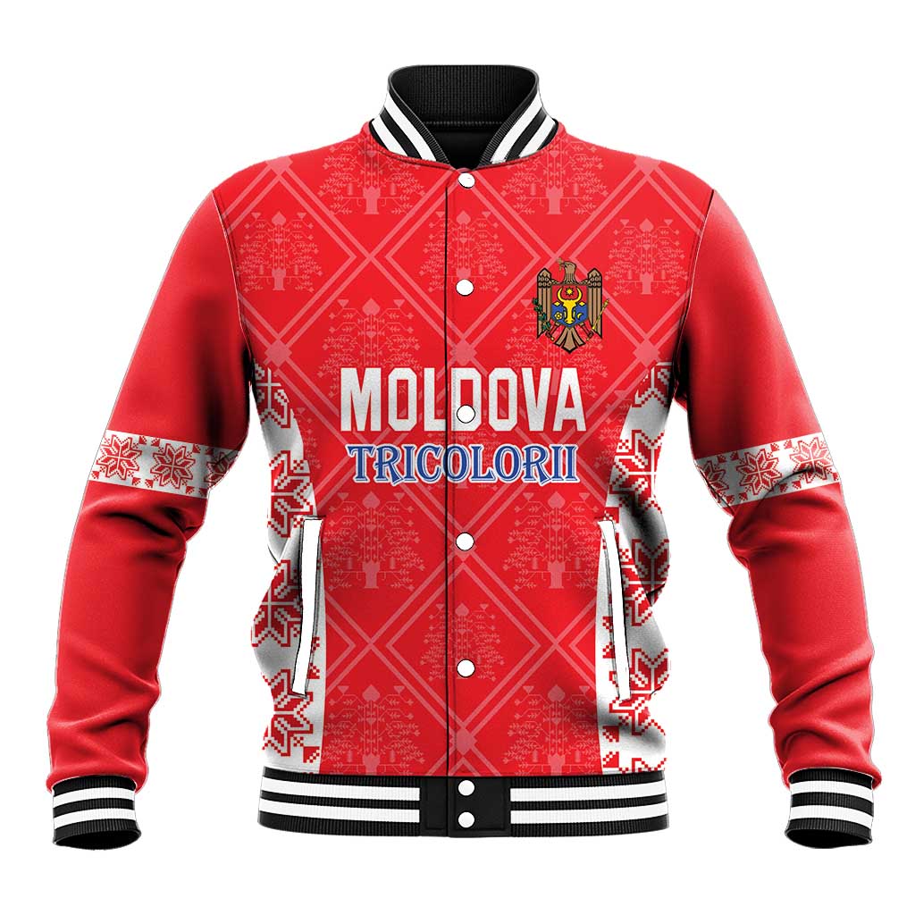 Custom Moldova Football Baseball Jacket Tricolorii Tree Of Life Red Version - Wonder Print Shop