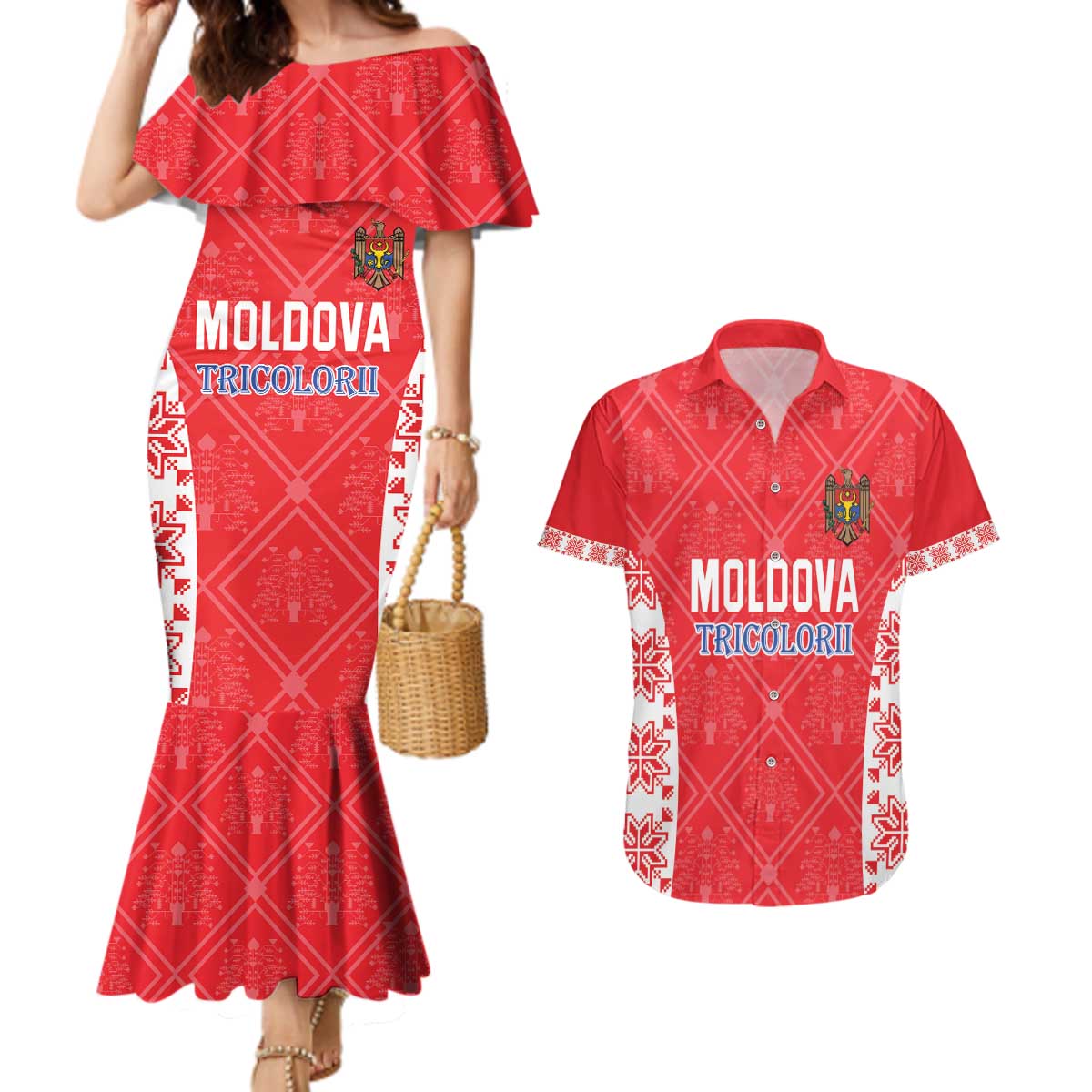 Custom Moldova Football Couples Matching Mermaid Dress and Hawaiian Shirt Tricolorii Tree Of Life Red Version - Wonder Print Shop