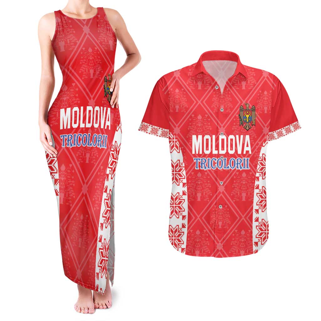 Custom Moldova Football Couples Matching Tank Maxi Dress and Hawaiian Shirt Tricolorii Tree Of Life Red Version - Wonder Print Shop